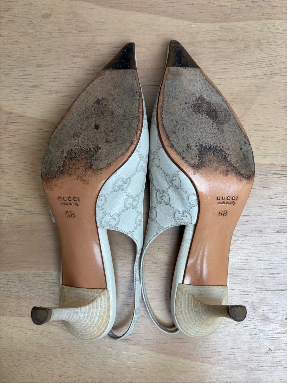Gucci Tom Ford Era White Leather Slingback Kitten Heels GG Guccisima Pointed Toe - Picture 8 of 8